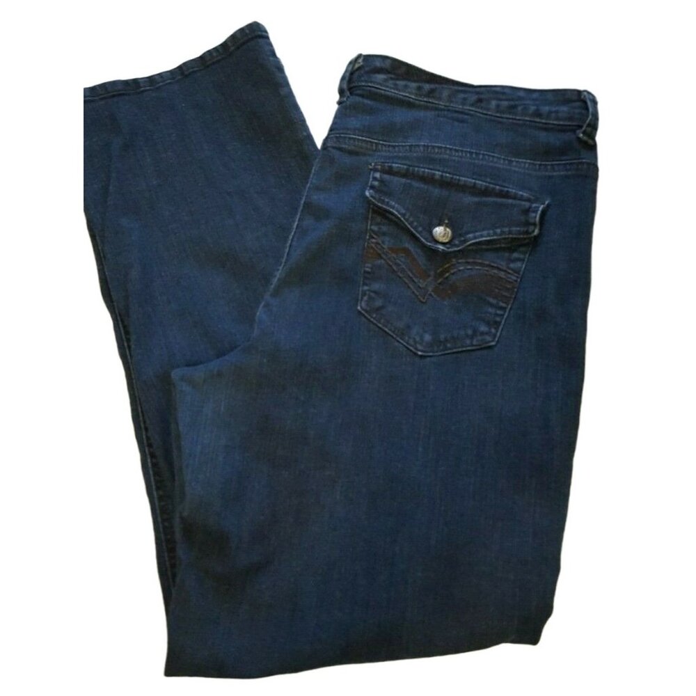 Nine West Womens Blue Jeans Size 16S Boot Cut Dark Wash Denim Flap Pocket 34/29